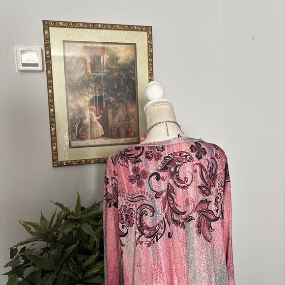 Lily By Firmiana Women Summer Tunic XL Long Sleeve V-neck Collarless Floral - Picture 5 of 10